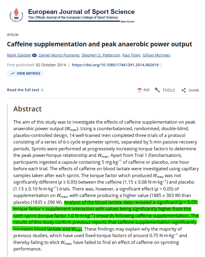 Is coffee good for you Caffeine supplementation and peak anaerobic power output
