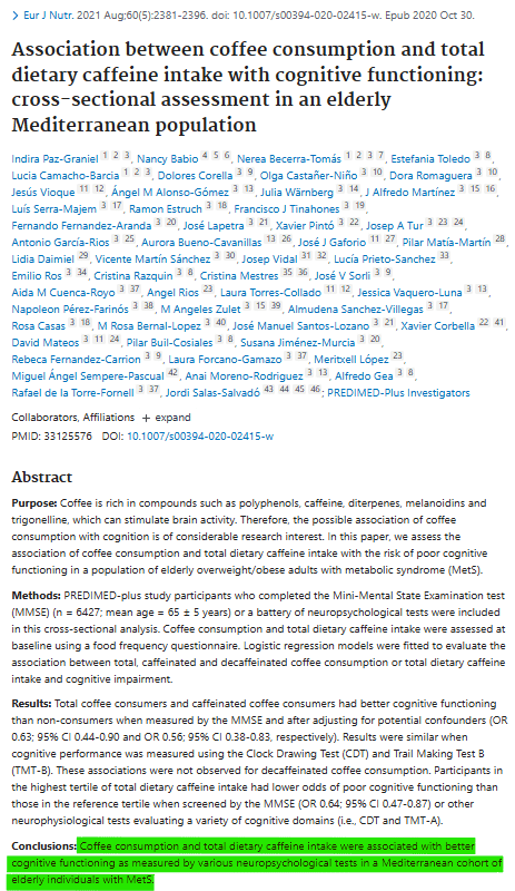 Is coffee good for you Coffee consumption and total dietary caffeine intake were associated with better cognitive function