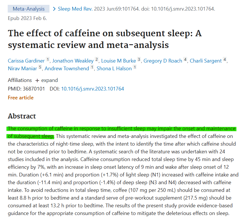 Is coffee good for you The consumption of caffeine in response to insufficient sleep may impair the onset and maintenance of subsequent sleep