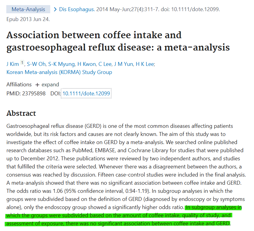 Is coffee good for you There was no significant association between coffee intake and GERD
