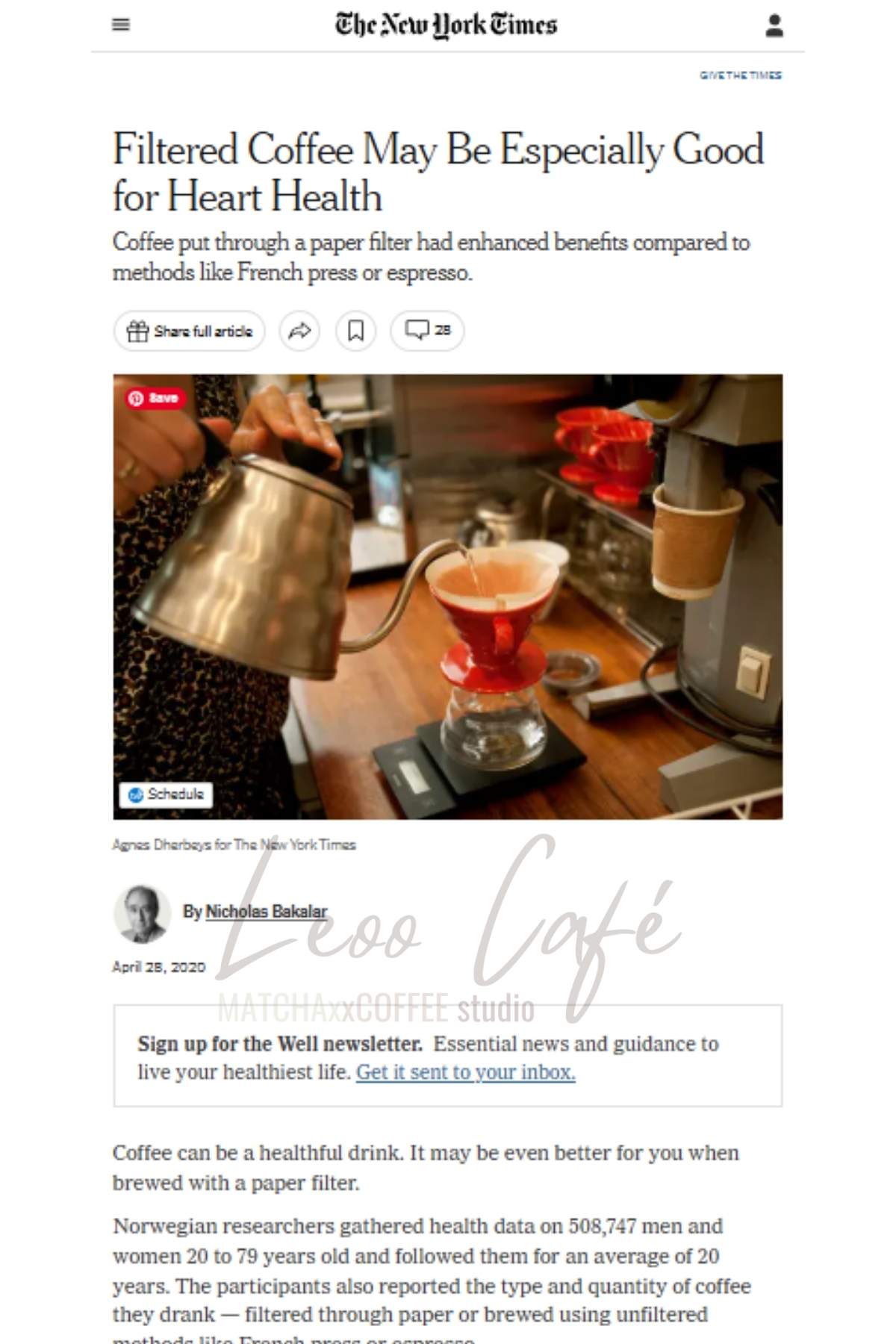 The NY Times Filtered Coffee May Be Especially Good for Heart Health Leoo Cafe